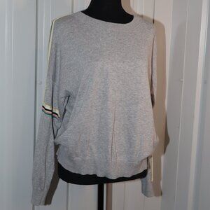 Repeat Womens Lightweight Sweater Gray Striped Sleeve Size 44/XL Sporty Casual